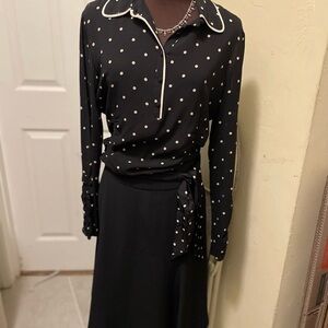 Patrick Gerard Black A Line Skirt with Polka Dot Belt, Sash.